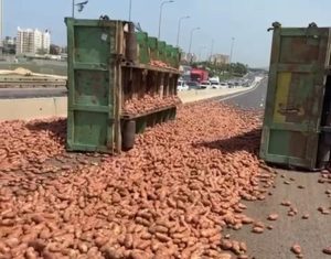 משאית עמוסה בבטטות התהפכה בכביש 22 | שימוש לפי סעיף 27א